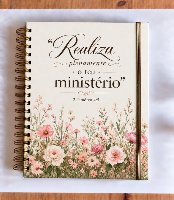 Realiza plenamente o teu ministério · Flores rosa e marfim · Fita dourada, A4