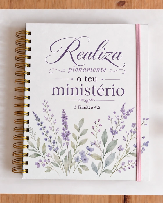 Realiza plenamente o teu ministério · Flores roxas · Fita rosa, A4