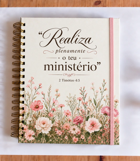 Realiza plenamente o teu ministério · Flores rosa e marfim · Fita rosa, A4