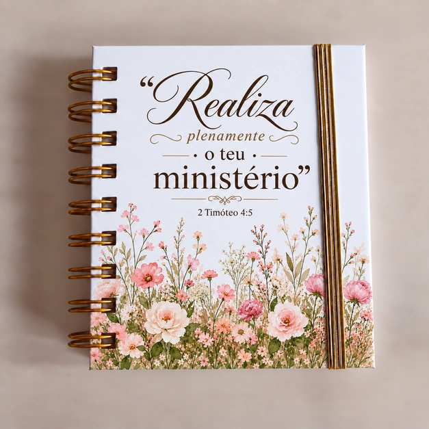 Realiza plenamente o teu ministério · Flores rosa e marfim · Fita dourada, A6