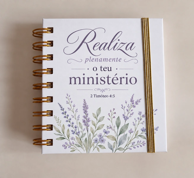 Realiza plenamente o teu ministério · Flores roxas · Fita dourada, A6