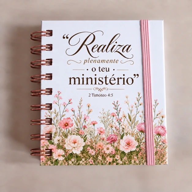 Realiza plenamente o teu ministério · Flores rosa e marfim · Fita rosa, A6